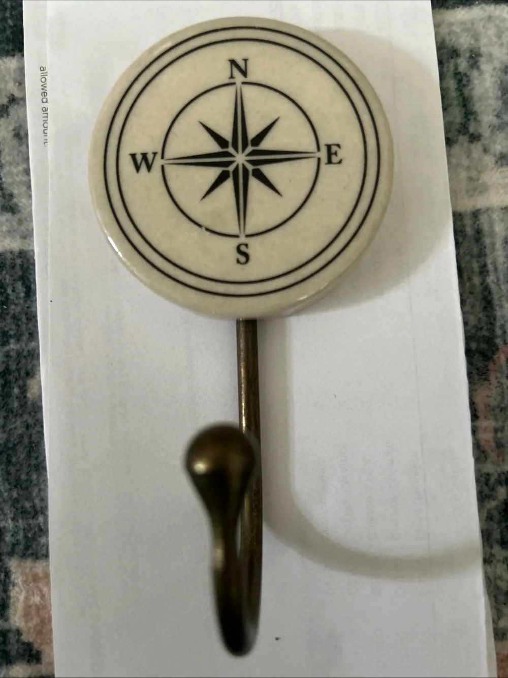 Pottery Barn Compass Wall Hook - Cream and Antique Brass Finish
